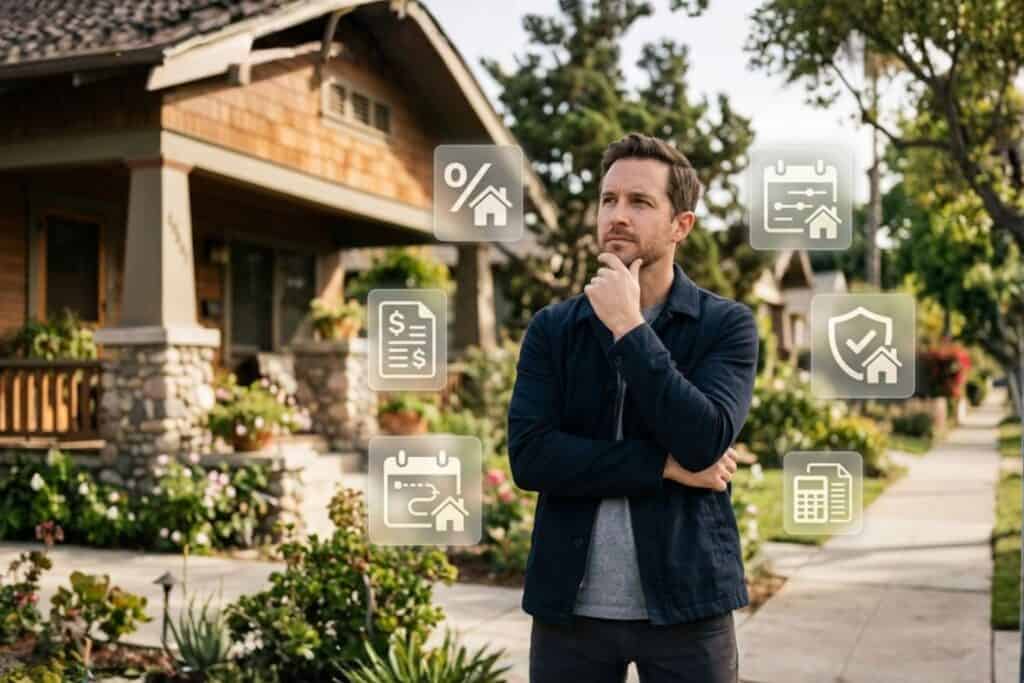 A Man Reflecting on Homeownership Decisions Outside a Craftsman Style Home