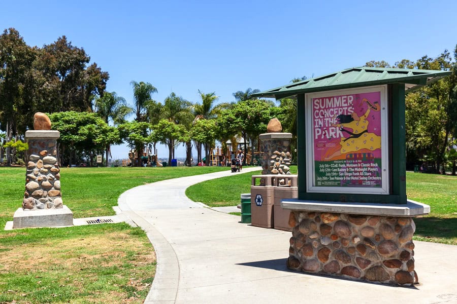 University Heights neighborhood entrance sign at Trolley Barn Park in San Diego