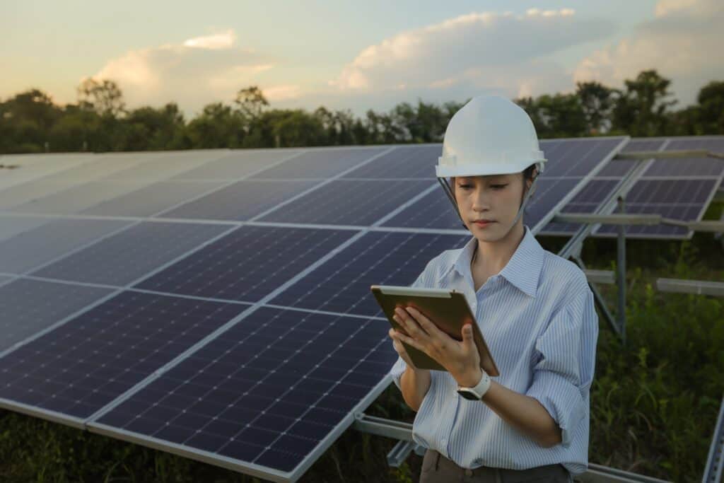 Woman auditing sustainable energy supplier