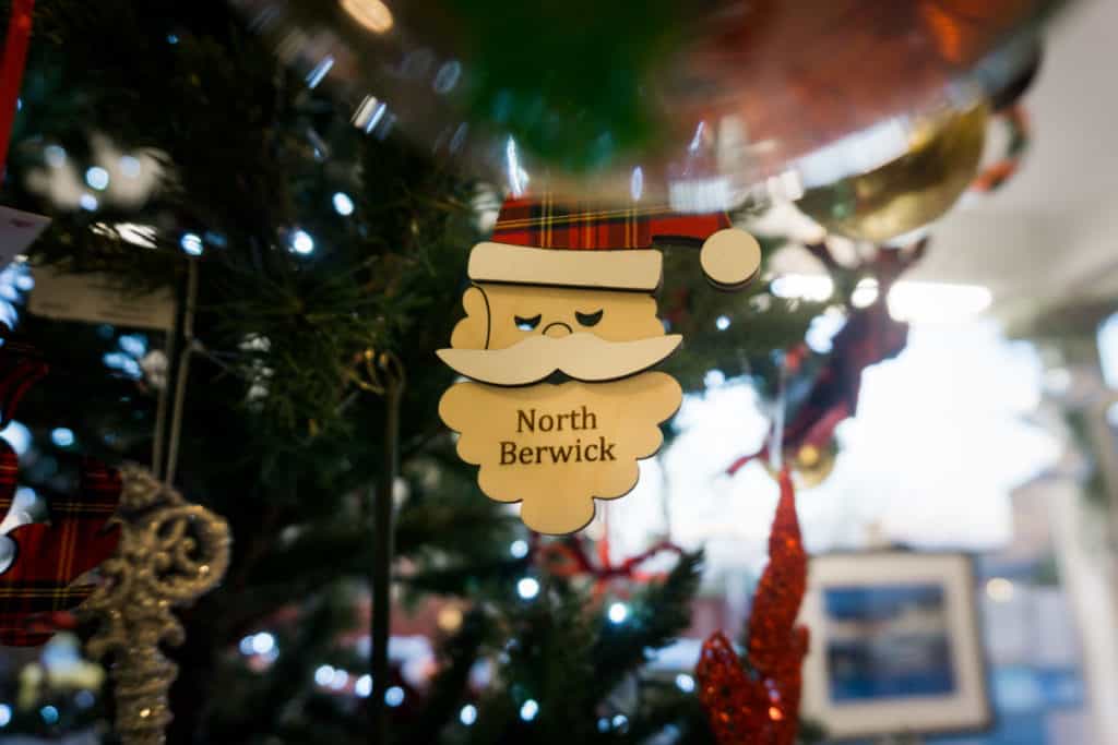 North Berwick Christmas ornament in a tree
