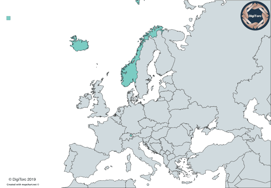 EEA EFTA Countries highlighted on a map of Western Europe