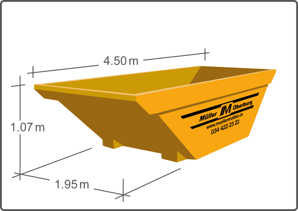 Die 7 m3 Mulde ist gut bei grosszügigen Platzverhältnissen und grossen Mengen an Transportgut.