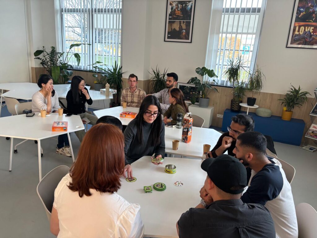 a group of people playing board games