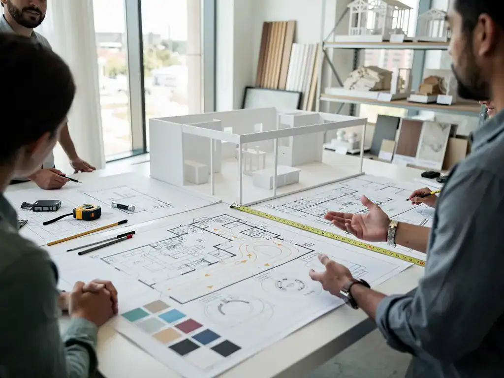 Step-by-step booth design workflow from concept sketch to final layout