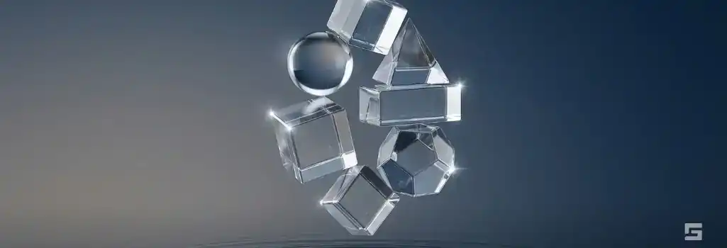 Multiple clear glass geometric blocks suspended over water, representing the variety of personal injury cases handled by Grano Law Offices, P.C.