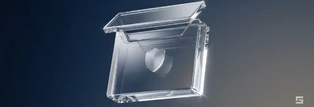 A clear glass envelope and shield sculpture on a deep navy blue background, symbolizing a medical letter of protection. Featured legal resource for Grano Law Offices, P.C.