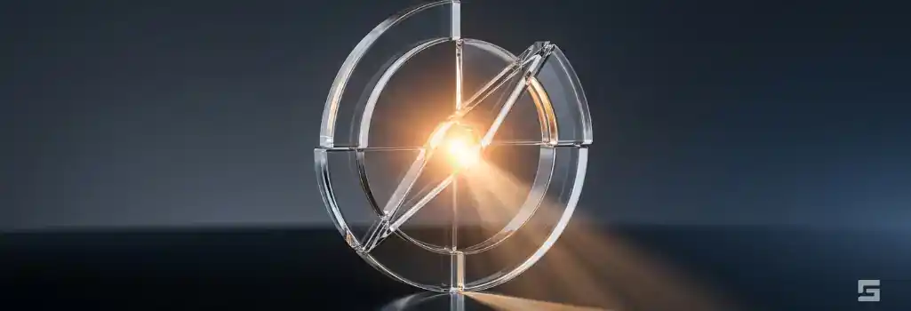 A clear glass compass sculpture radiating a hopeful amber light on a dark navy blue background, symbolizing strategic guidance and a clear path forward after a DWI arrest. Criminal defense guidance by Grano Law Offices, P.C.