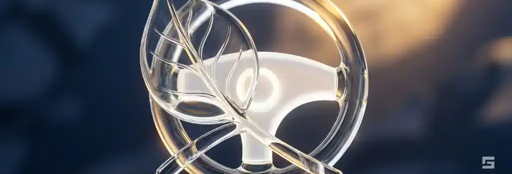 A clear glass botanical leaf and steering wheel illuminated by a warm amber glow, representing marijuana DWI laws in New Mexico. Defense resources by Grano Law Offices, P.C.