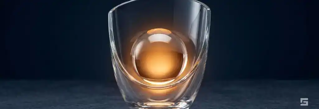 A curving clear glass shield wrapping around a glowing sphere with comforting amber light against a charcoal background, representing absolute defense against child abuse charges. Criminal defense by Grano Law Offices, P.C.