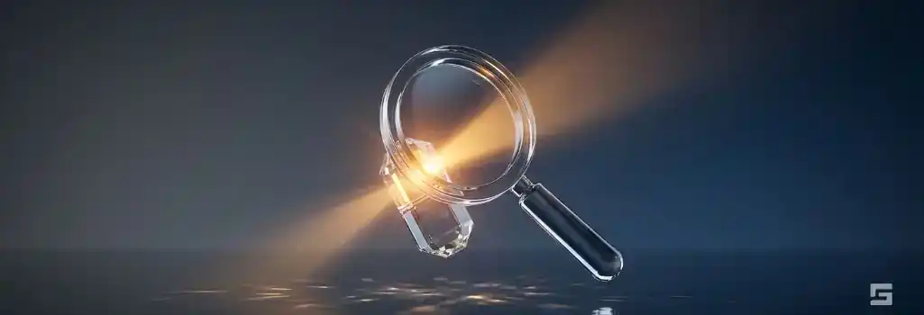 A clear glass magnifying glass examining a geometric capsule, radiating a hopeful amber light on a dark navy blue background, symbolizing the scrutiny of drug possession evidence. Criminal defense guidance by Grano Law Offices, P.C.
