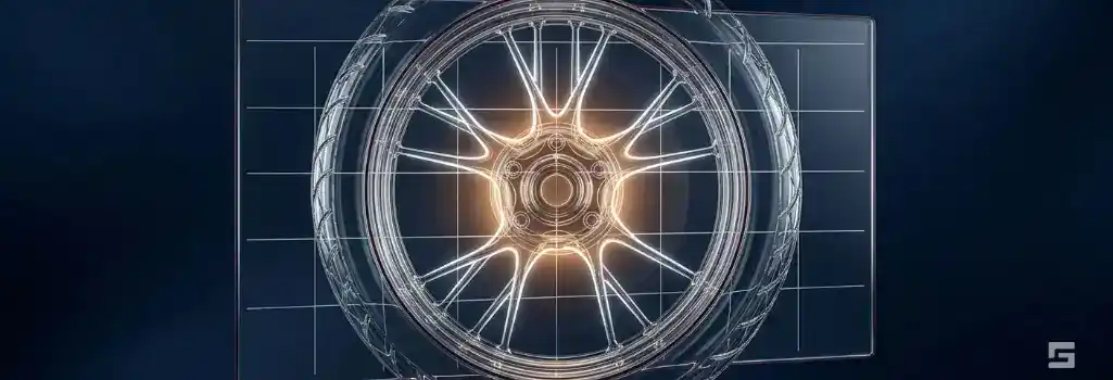 A clear glass motorcycle wheel intersecting a timeline, illuminated by amber and white light on a navy blue background, representing the settlement process for a motorcycle crash. Injury litigation imagery for Grano Law Offices, P.C.
