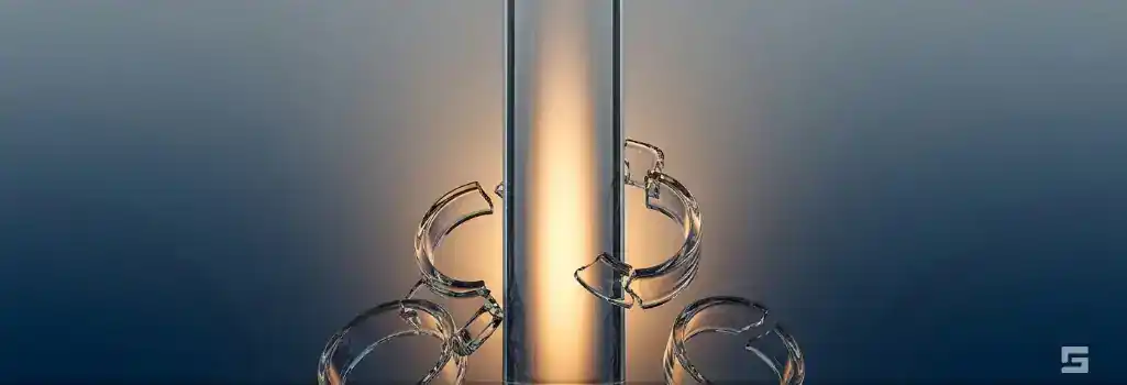 A solid clear glass pillar breaking abstract glass chains, glowing with amber light, representing a strong defense against resisting arrest charges. Strategic criminal defense resources by Grano Law Offices, P.C.