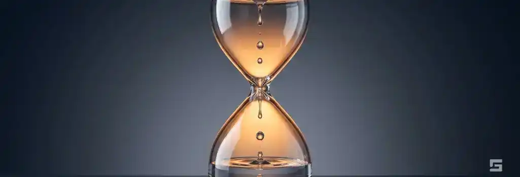 A clear glass hourglass with water droplets glowing with warm amber light on a slate gray background, symbolizing the statute of limitations for criminal charges. Legal guidance from Grano Law Offices, P.C.