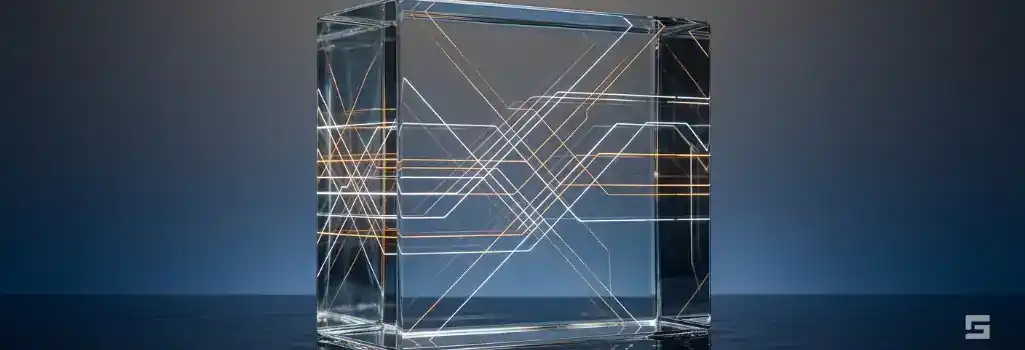 A massive clear glass block intersected by glowing amber and white regulatory lines, representing the impact of federal laws on commercial truck accidents. High-stakes personal injury representation from Grano Law Offices, P.C.
