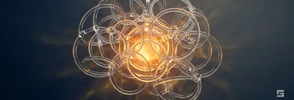 Delicate overlapping clear glass rings radiating a warm, empathetic amber glow, symbolizing the psychological impact of PTSD after a traumatic car accident. Compassionate personal injury advocacy by Grano Law Offices, P.C.