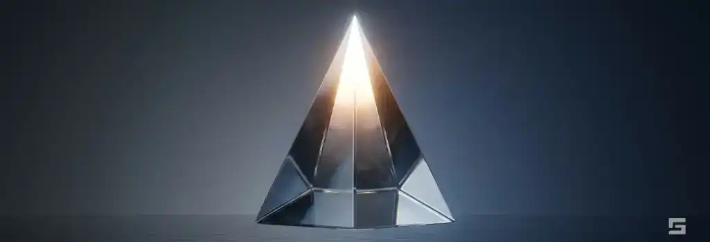 A flawless clear glass pinnacle glowing with elite amber and white light on a deep navy background, symbolizing the selection of top legal representation. Legal services by Northern New Mexico firm Grano Law Offices, P.C.