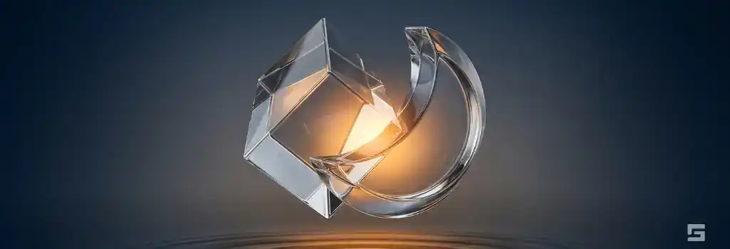 Interlocking clear glass shapes illuminated by a warm amber glow over calm water ripples, representing strategic leverage and insurance negotiations. Personal injury advocacy by Grano Law Offices, P.C.