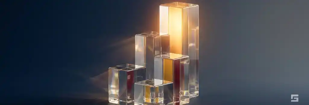 Clear glass geometric blocks forming an upward trend illuminated by a warm amber glow, symbolizing increased settlement value. Personal injury representation by Northern New Mexico firm Grano Law Offices, P.C.