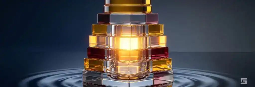 Stacked clear glass coins glowing with warm amber light over water ripples on a navy blue background, representing the financial settlement value and recovery of a slip and fall. Premises liability legal representation provided by Grano Law Offices, P.C.