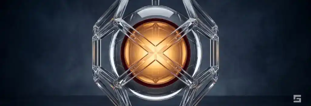 A clear glass sphere in a geometric frame glowing with amber and maroon red light against a slate background, representing vital 2024 updates to New Mexico gun laws. High-stakes strategic criminal defense representation by Grano Law Offices, P.C.