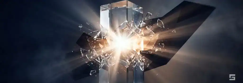 A solid clear glass monolith breaking dark shapes with amber and white light, symbolizing the strict legal definition and aggressive defense of violent crimes. High-stakes criminal defense representation by Grano Law Offices, P.C.