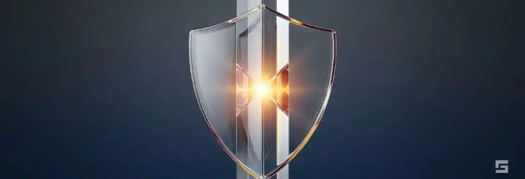 A clear glass shield and pillar glowing with amber and white light on a dark navy blue background, symbolizing New Mexico's enhanced penalties for gun crimes. Criminal defense resources and legal guidance provided by Grano Law Offices, P.C.