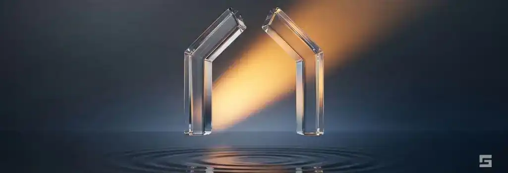 Two distinct, balanced clear glass geometric shapes glowing with amber light over water ripples, representing the procedural comparison of hearings and trials. Strategic criminal defense resources by Grano Law Offices, P.C.