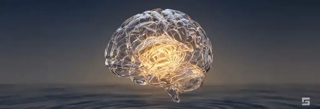 An abstract clear glass neural network glowing with comforting amber light on a slate gray background, representing psychological trauma and recovery after an accident. Dedicated personal injury advocacy by Grano Law Offices, P.C.