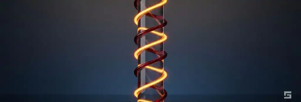 A solid clear glass pillar wrapped by two glowing amber and maroon red bands, representing the elevated severity and penalties of a second DWI charge in New Mexico. High-stakes criminal defense representation by Grano Law Offices, P.C.