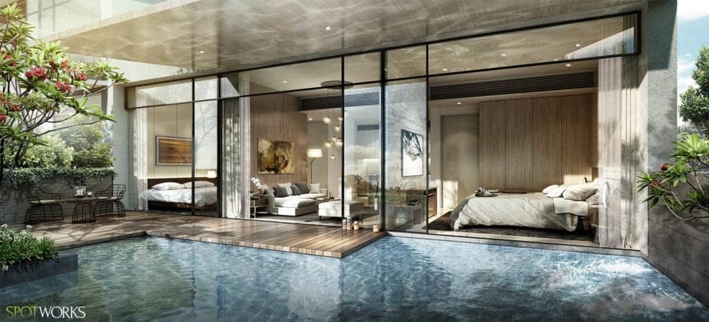 Bedroom With Pool View Render