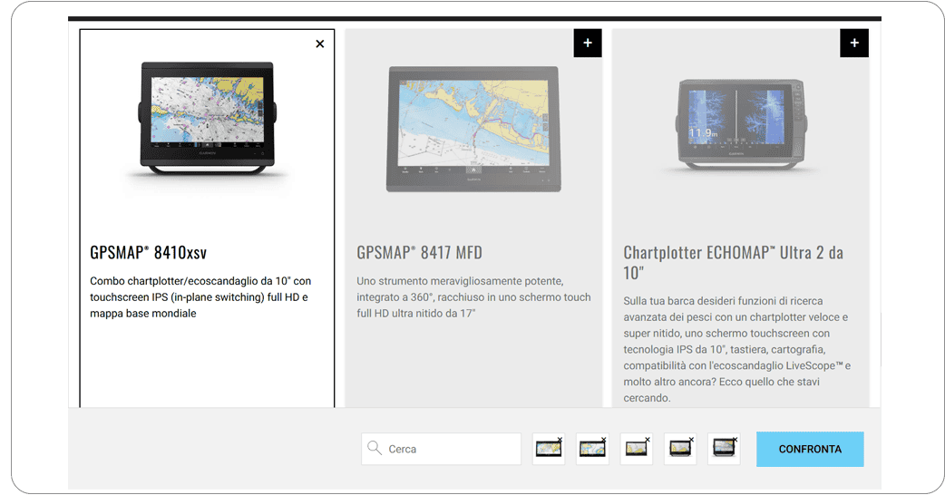 ❌ garmin.com: Sebbene il pulsante grigio fantasma si confondesse nell'interfaccia utente e non fosse facilmente individuabile, questo esempio di Garmin non era del tutto negativo. Presentava un pulsante "CONFRONTA" nella parte superiore della pagina di elenco dei prodotti. Quando premuto, aggiungeva il prodotto a una tabella di confronto invece di portare a una pagina di dettaglio ❌ garmin.com: Sebbene il pulsante grigio fantasma si confondesse nell'interfaccia utente e non fosse facilmente individuabile, questo esempio di Garmin non era del tutto negativo. Presentava un pulsante "CONFRONTA" nella parte superiore della pagina di elenco dei prodotti. Quando premuto, aggiungeva il prodotto a una tabella di confronto invece di portare a una pagina di dettaglio