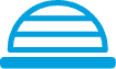 Blue semicircle logo with horizontal lines