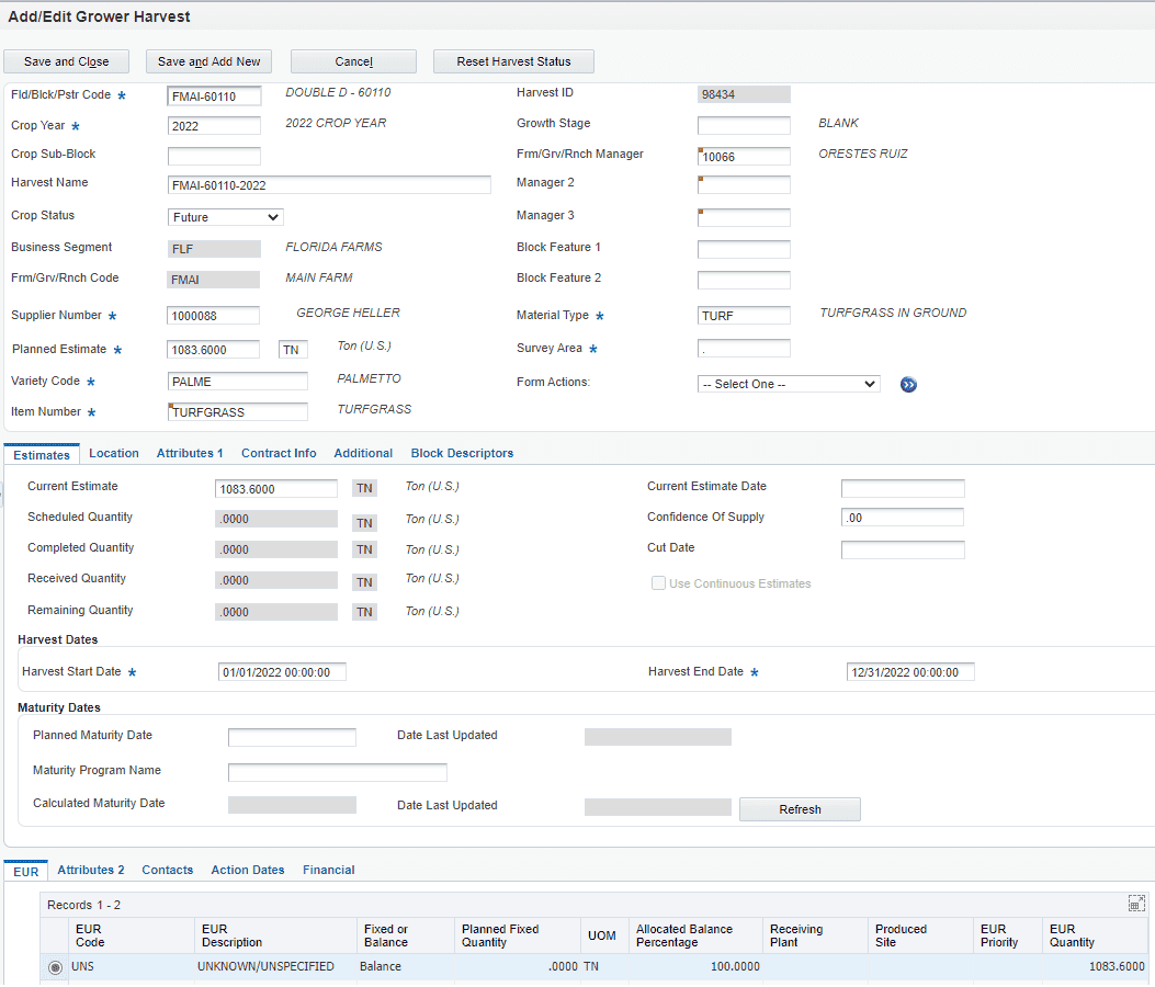 JD Edwards EnterpriseOne Grower Management Harvest