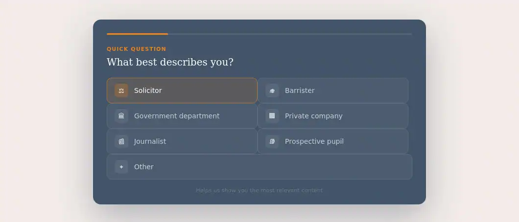 Pop-up survey asking for the visitor's job or role.