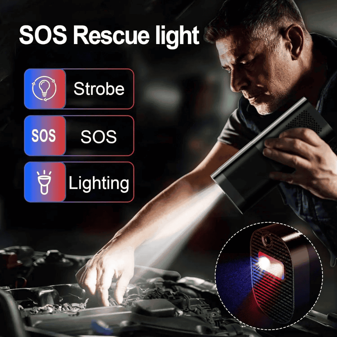 SOS Rescue light with strobe, SOS signal, and lighting functions for emergency safety and roadside assistance. Battery-powered portable flashlight ideal for travel, camping, and car emergencies.