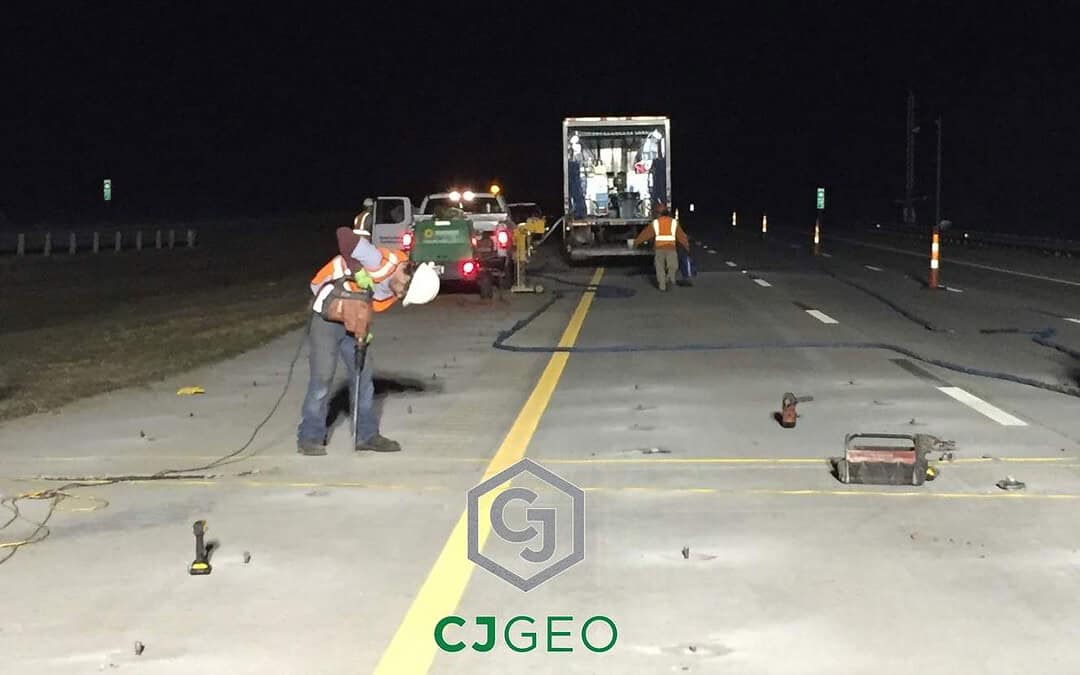 CJGeo crew installing CJGrout 40NHL polyurethane grout