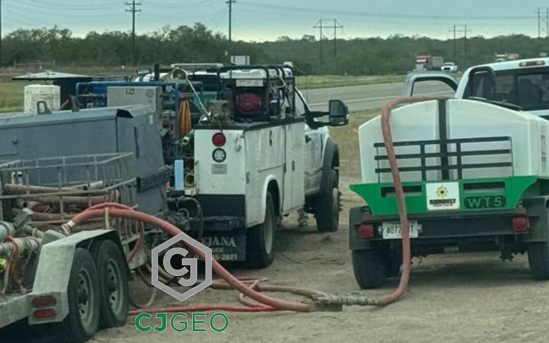 CJGeo Crew uses CJFill-Ultra Lightweight cellular grout to abandon a pipeline under a highway.