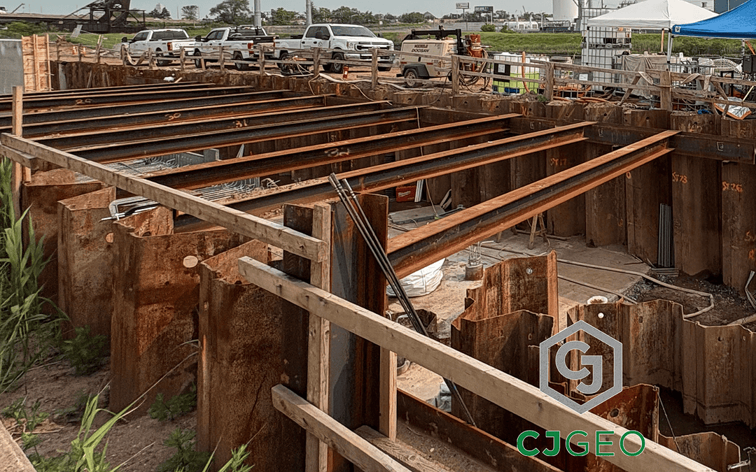 A deep excavation with sheet pile SOE.