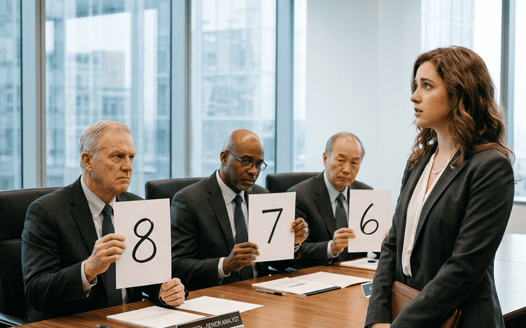 Female banker evaluated by three senior bankers