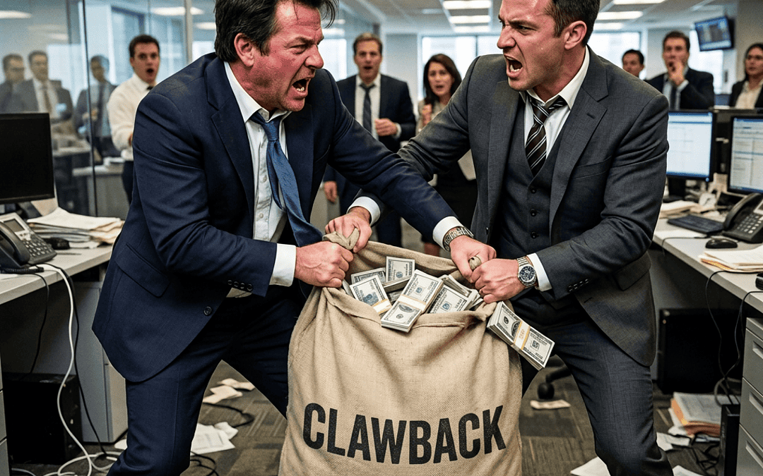Clawback label on money bag