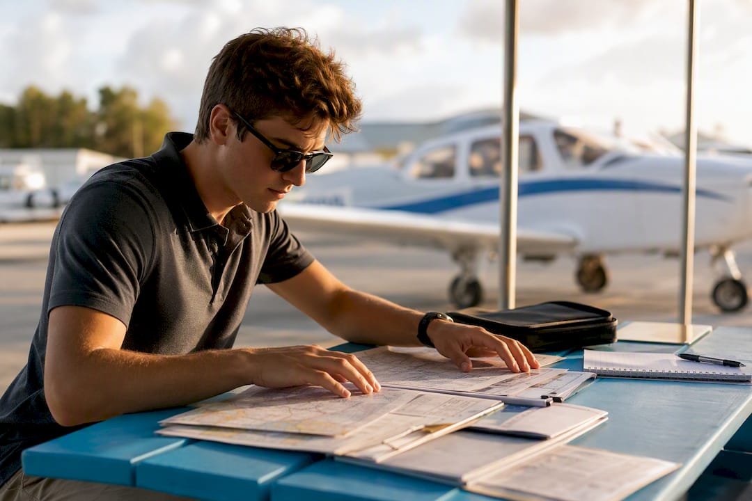 Pilot setting up instruments for mock checkride