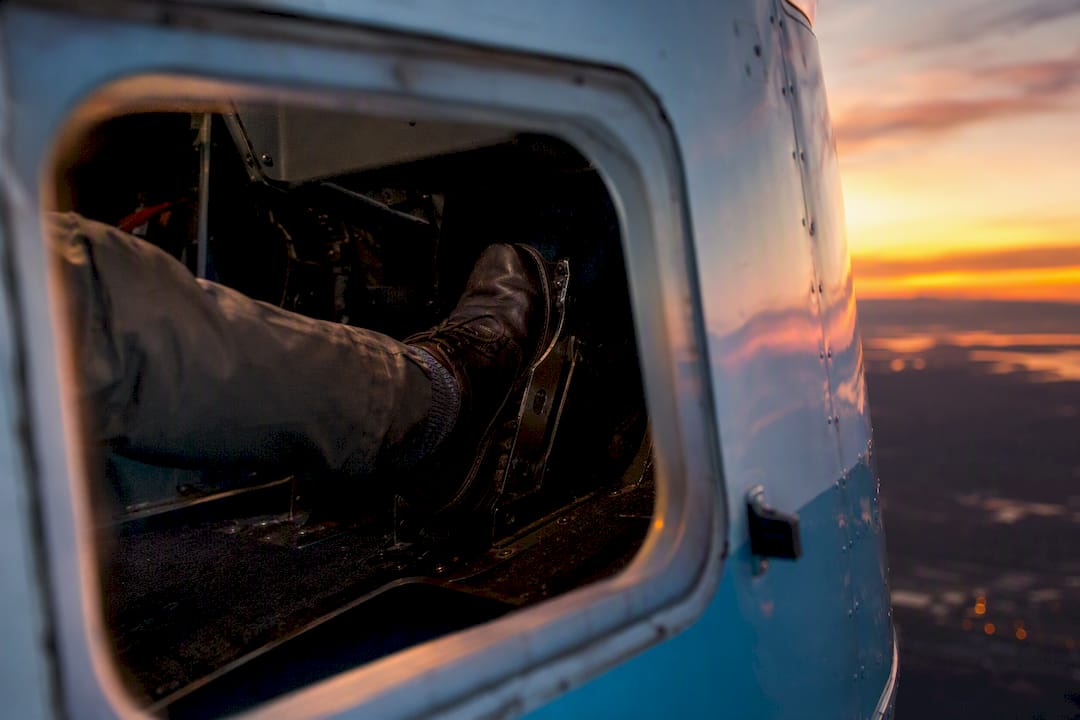Pilot foot pressing rudder pedal during VMC demo