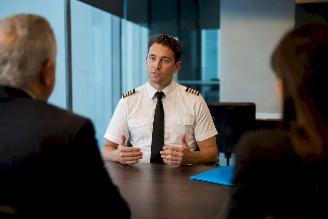 Pilot answering questions during airline interview