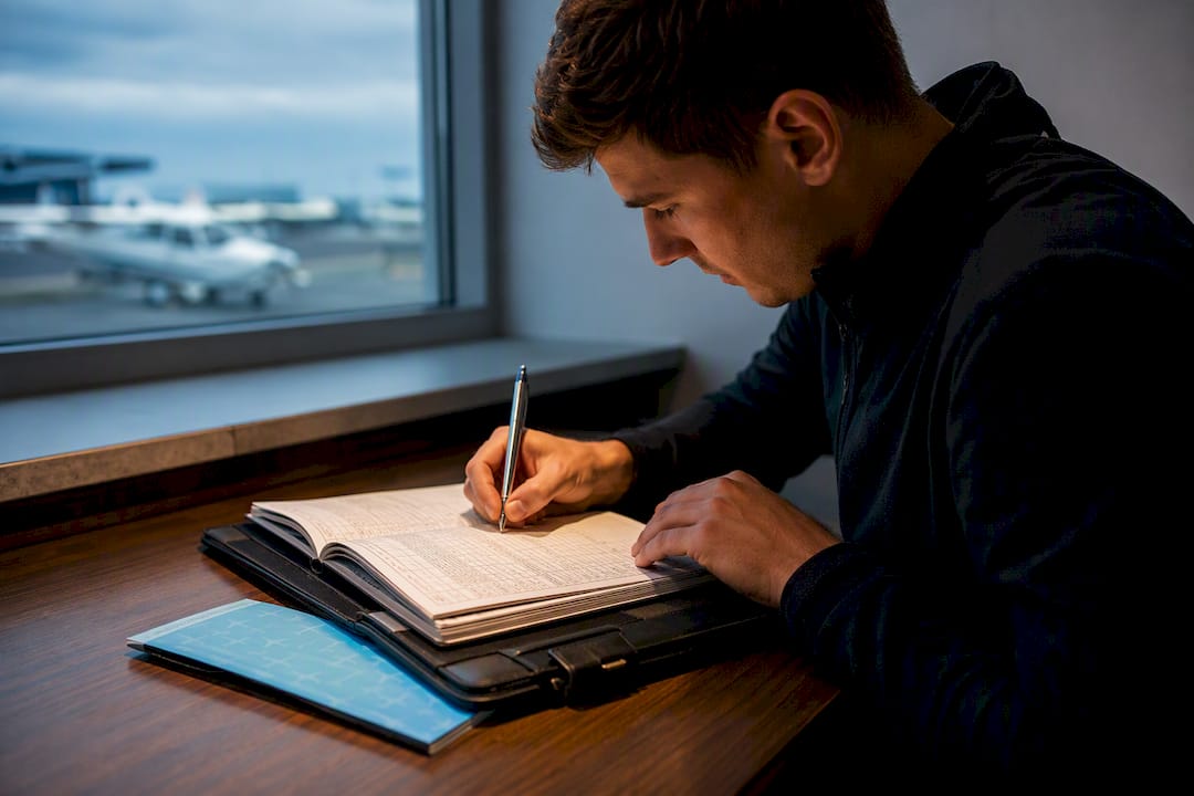 Pilot completing a same-day logbook entry