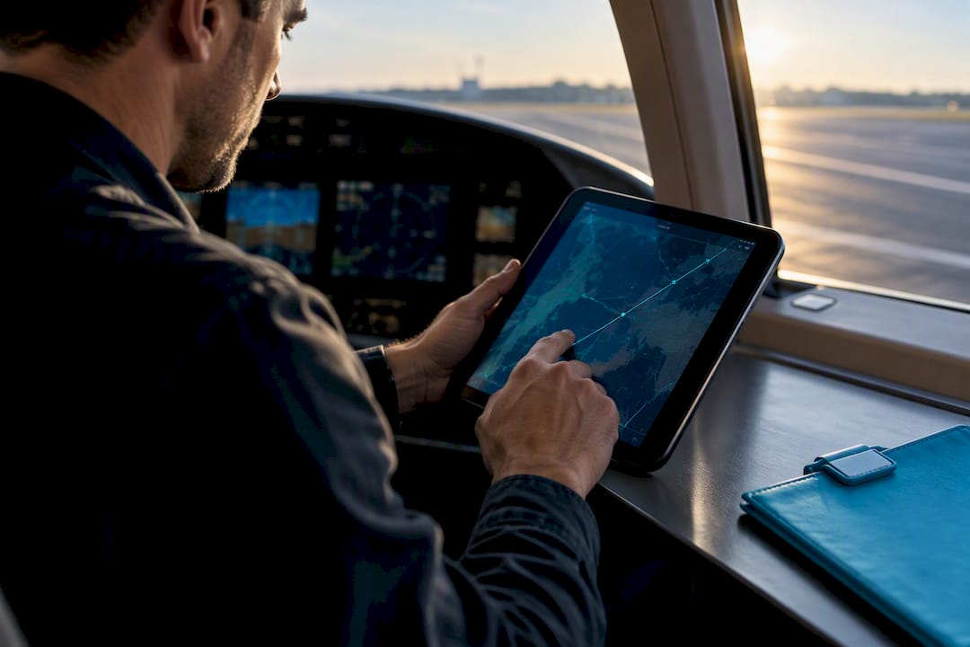 Pilot reviewing an instrument cross-country route