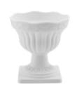 White decorative urn-shaped vase on a pedestal base.