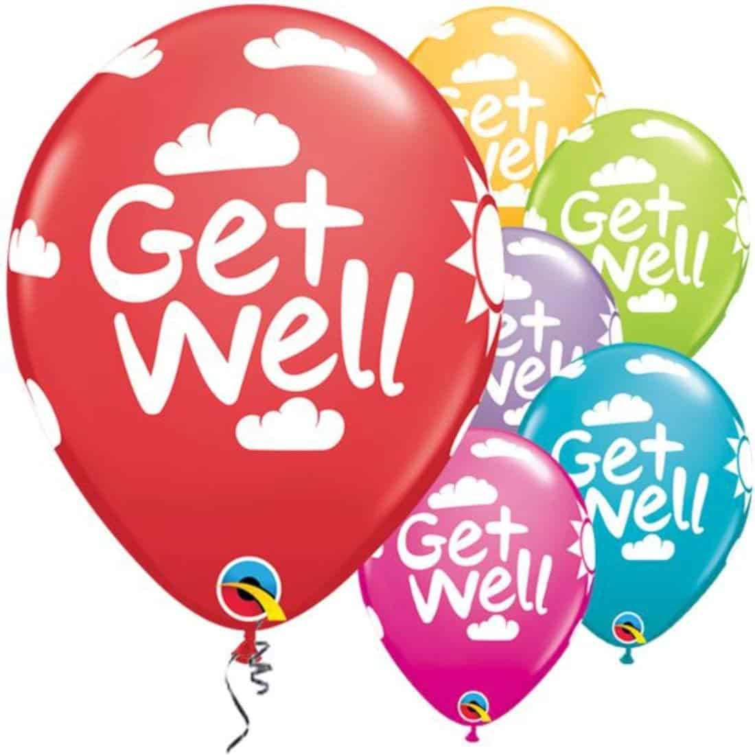 Get Well Sunshine Festive Assortment 11" Balloons, Qualatex Latex Balloons