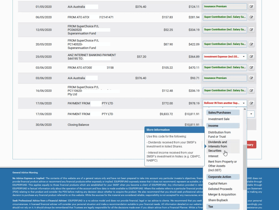 esuperfund code your own transactions