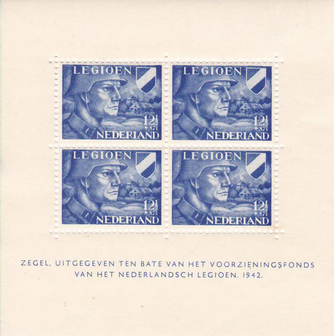 Op 1 november 1942 verschenen twee postzegels met toeslag ten bate van het legioen, de zogeheten Legioenzegels. Zegel in blok 12 1/2 cent en een toeslag van 87 1/2 cent. Voor de uitrusting van het Nederlands Legioen.