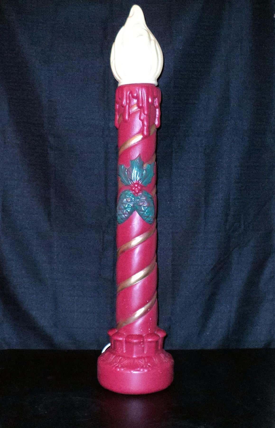 Grand Venture 36" Maroon Christmas Candle with Yellow Flame Tip Blow Mold Front View